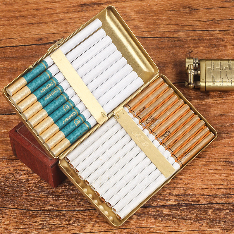 Double Gun Long Thin Copper Cigarette Case 20 Pack Men Metal