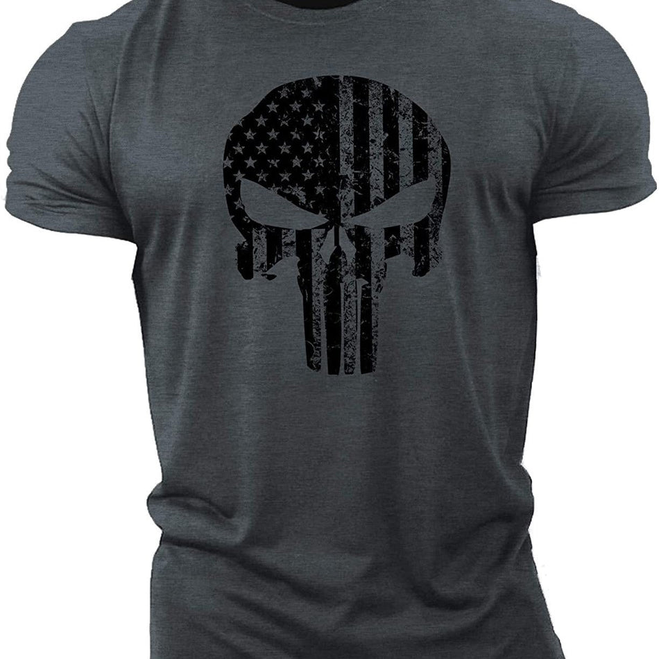 Skull Print Gym T-Shirt – Cotton Fitness Tee for Men