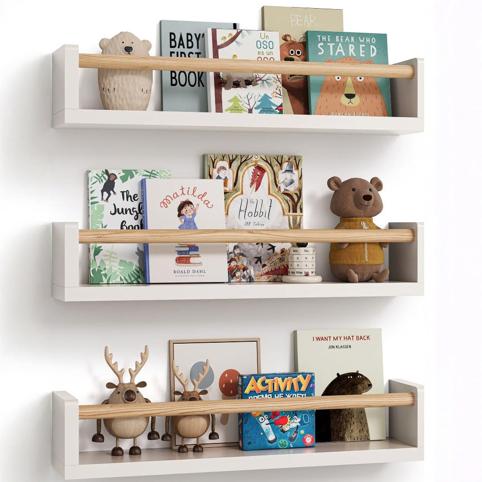 STOCK-3-Piece Wooden Wall Bookshelf Set – Kids’ Storage