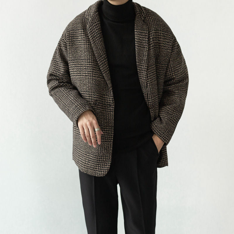 STOCK-Harajuku Plaid Wool Suit Jacket – Korean Loose Casual
