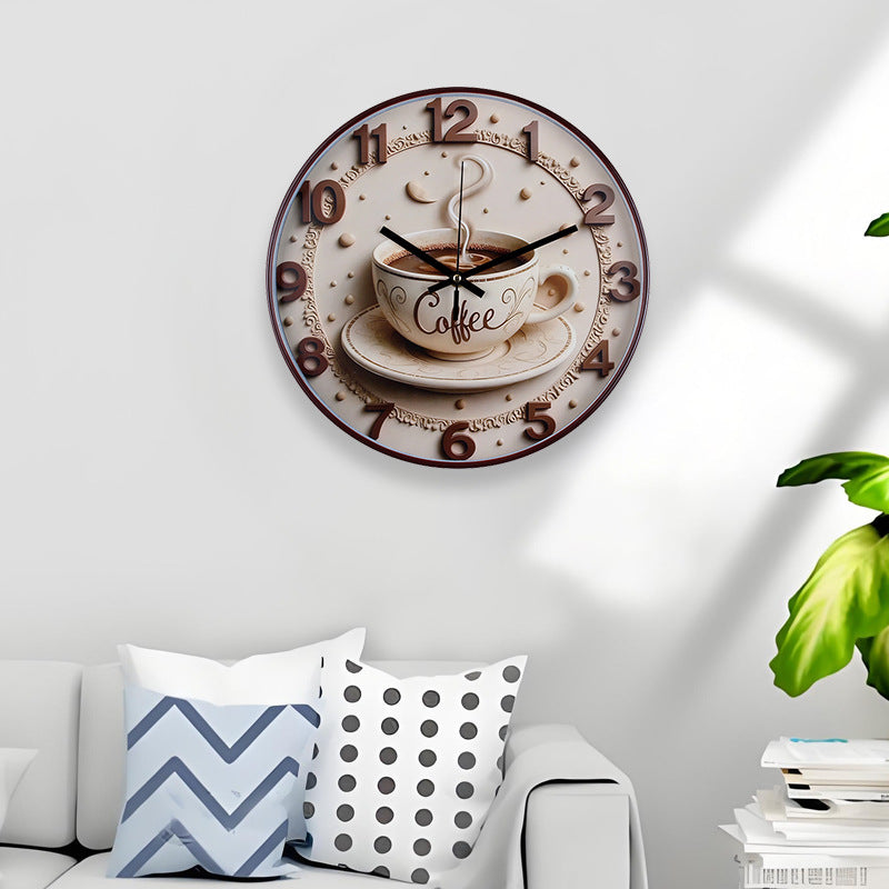 Coffee Cup Pattern Wall Clock for Kitchen & Living Room