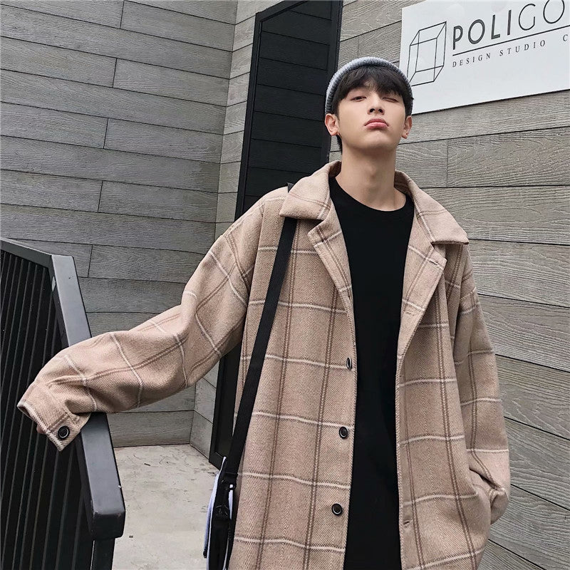 Plaid Overcoat for Men – Hong Kong Style Loose Wool Coat