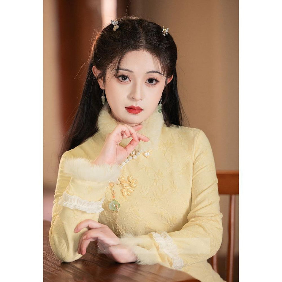 Retro End Slim Fit Cheongsam Thick Winter Long Sleeve ProLux