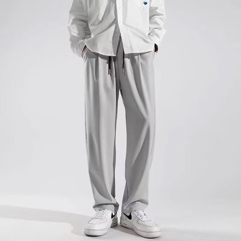 STOCK-Men’s Ice Silk Wide-Leg Pants – Summer Loose Fit Trousers