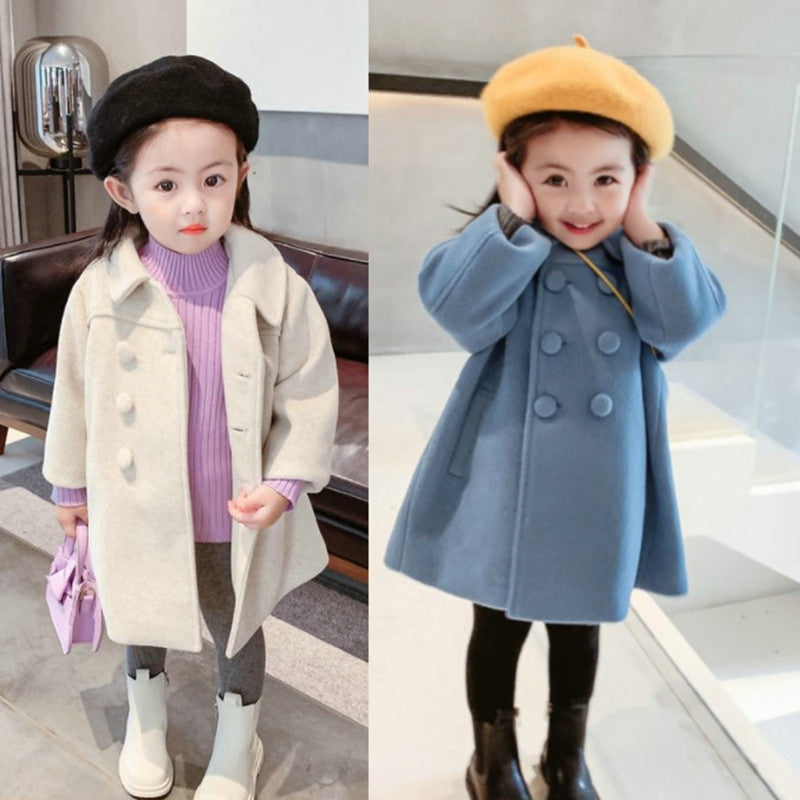 Foreign Trade Girls Woolen Outwear Mid Length Quilted KStyle