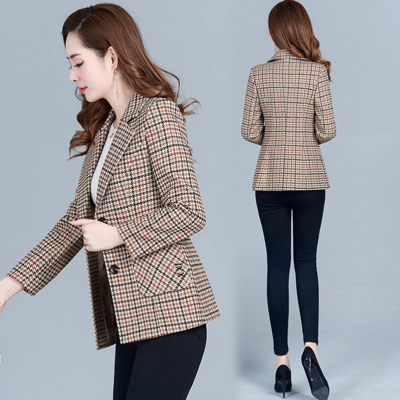 STOCK-Women’s Large Size Plaid Small Suit