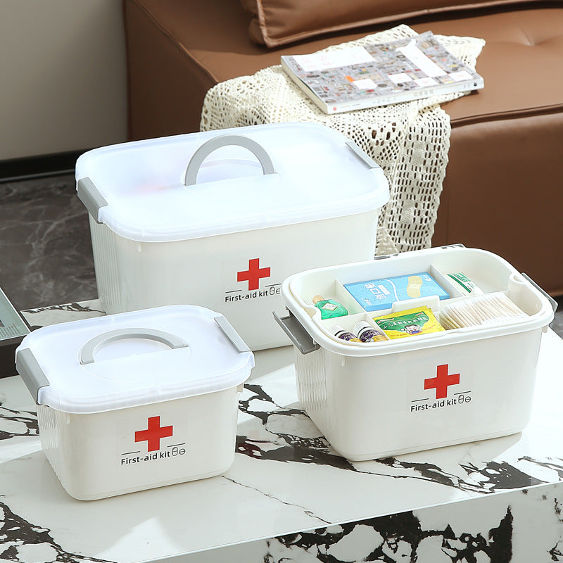 Double-Layer Plastic Household Medicine & First Aid Box