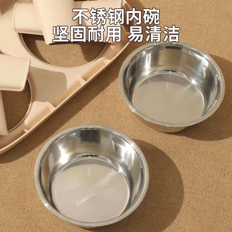 Folding Elevated Double Dog Bowl Stainless Steel Pet Feeder