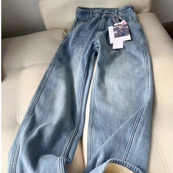 Fleece-Lined Wide-Leg Jeans