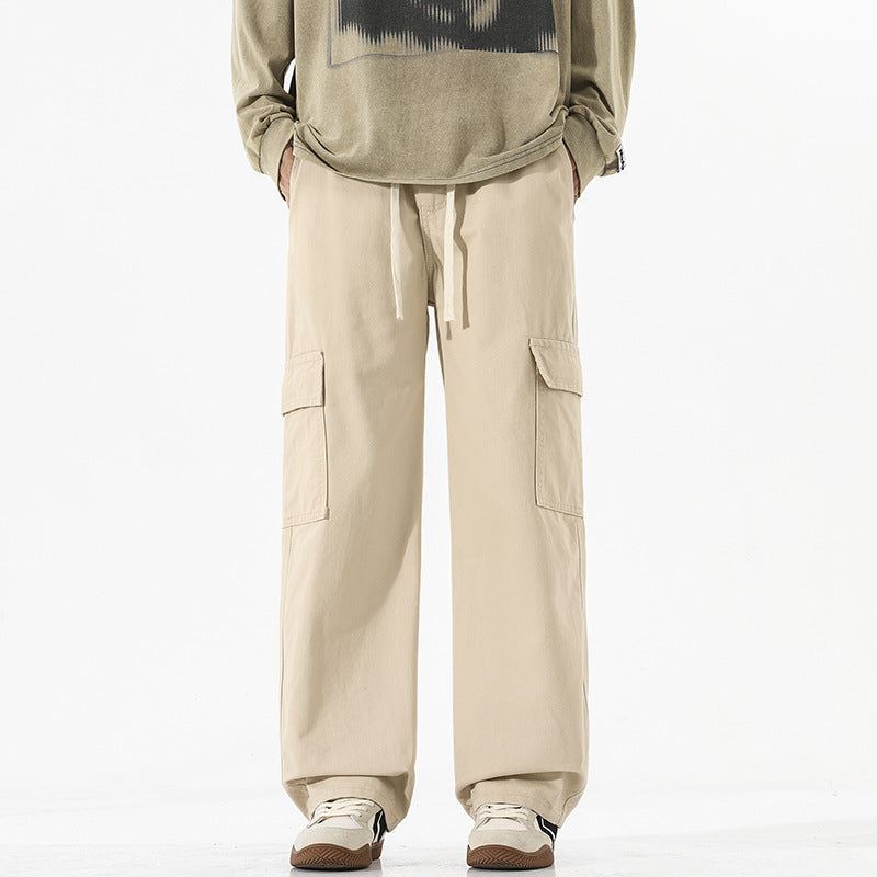 LKTM Men's Retro Multi-Pocket Loose Wide Leg Overalls Pants