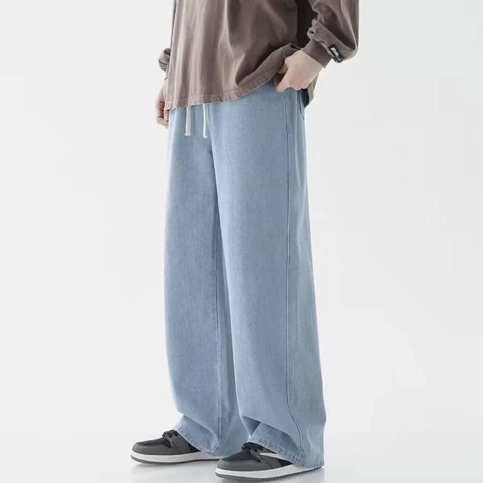 Men's Light Jeans – Drawstring Waist, Japanese Street Fit