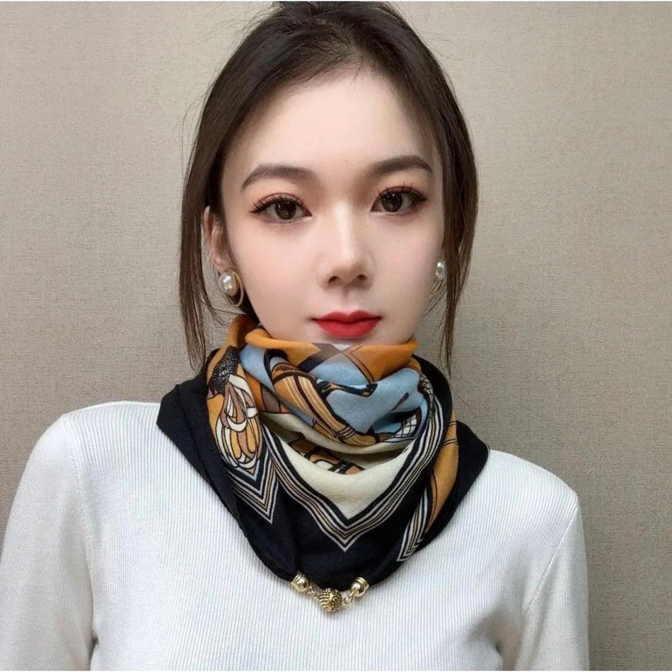 Vintage Print Magnetic Buckle Scarf Women