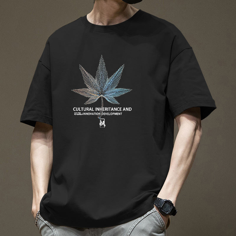 Men’s Heavy Cotton Short-Sleeve Loose American Fashion T-Shirt