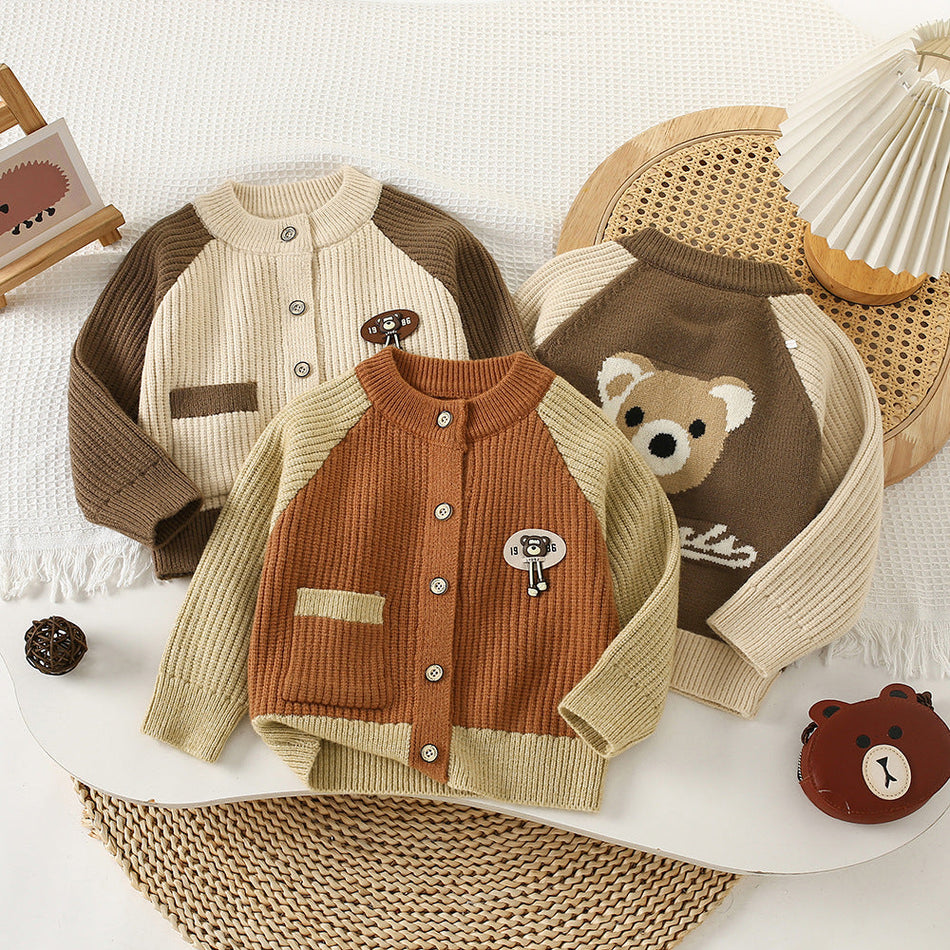 Baby Boys’ Warm Bear Cardigan Autumn Winter Sweater