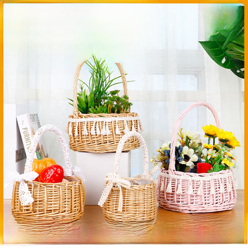 Princess Tassel Woven Flower Basket | Handmade Festival Basket