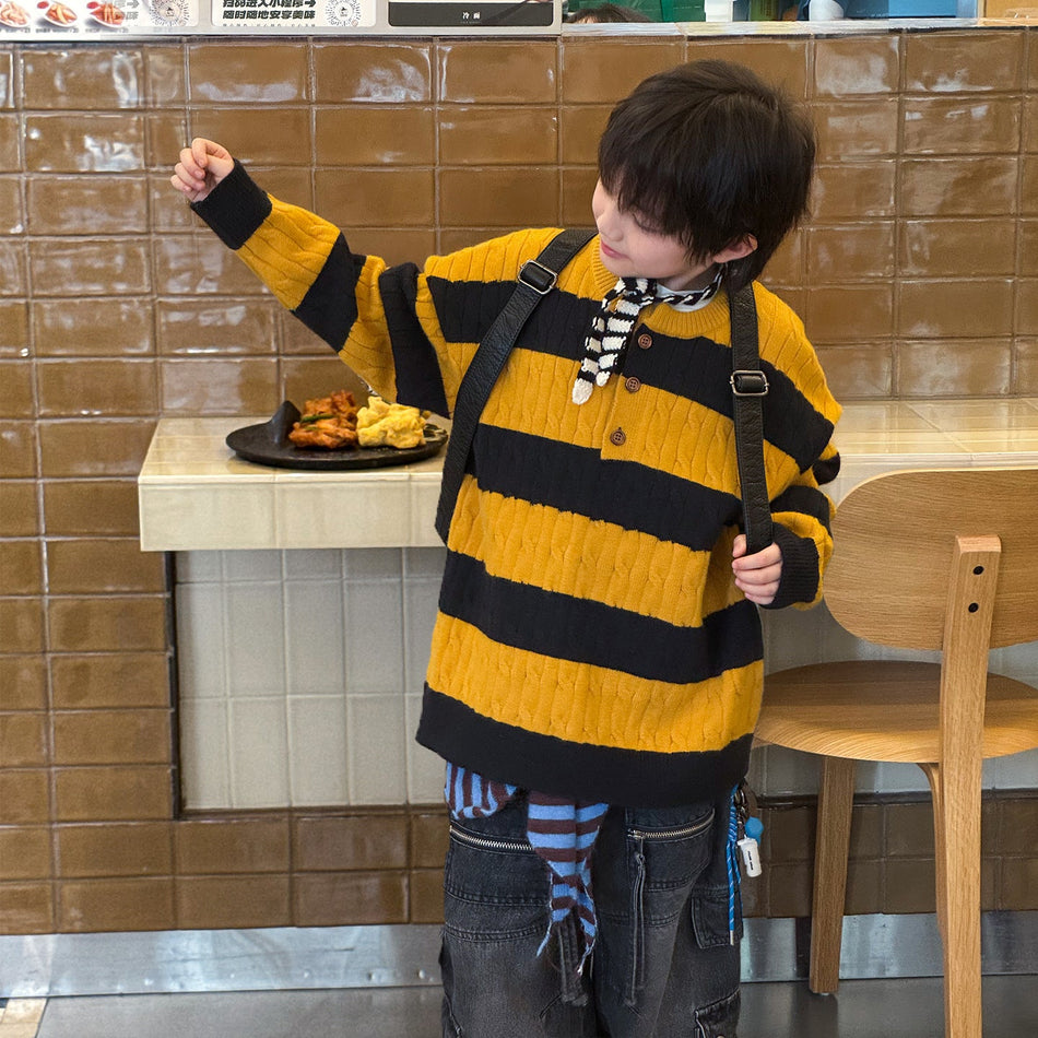 Boys’ Striped Knitted Cardigan Korean Autumn 2025