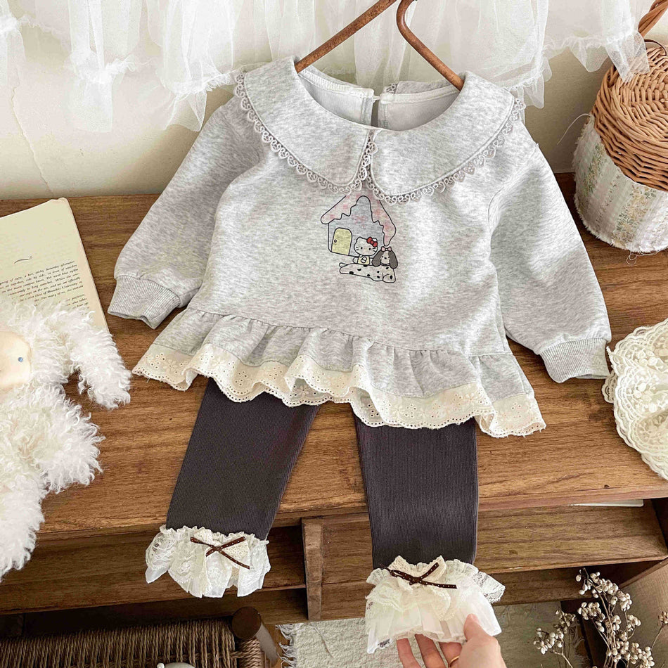 Kids Korean Lace Top & Leggings Set