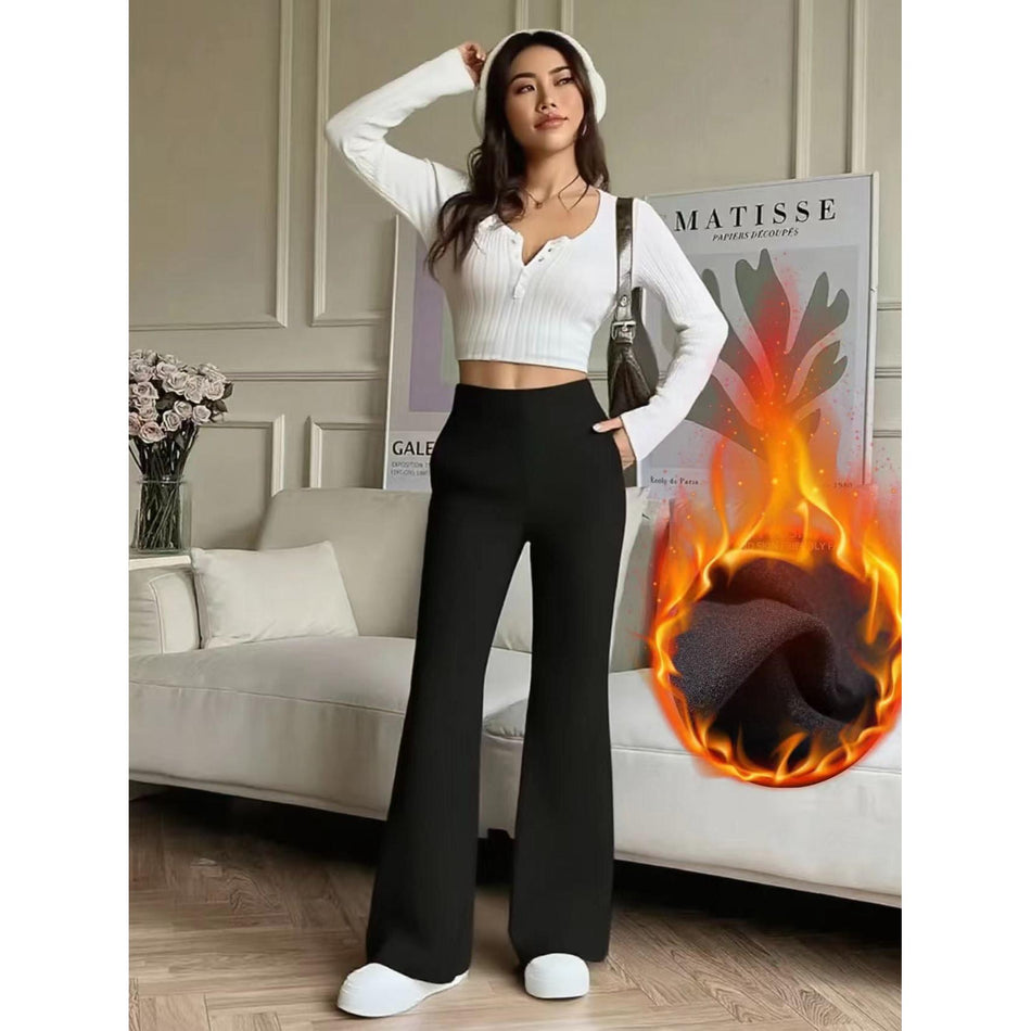 Women’s Black Velvet High-Waist Flared Pants