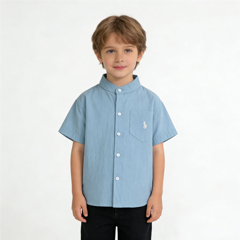 Boys Korean Style Stand Collar Solid Summer Shirt Top Kids!!