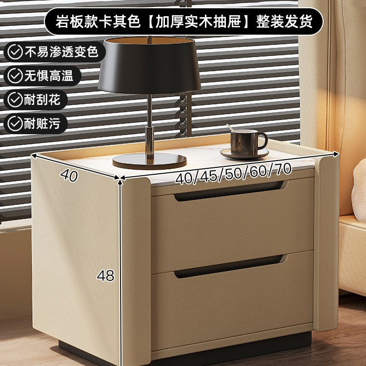 Light Luxury Solid Wood Rock Board Bedside Cabinet