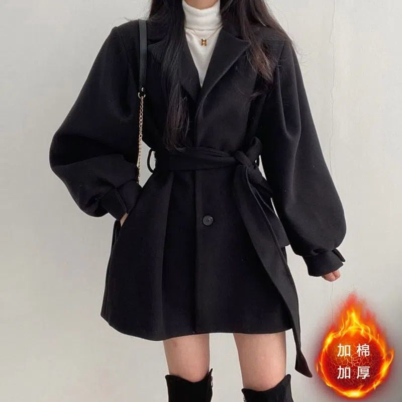 Hong Kong Style Retro Wool Overcoat Women
