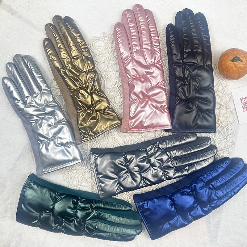 Women’s Suede Down Cloth Stitching Touch Screen Gloves