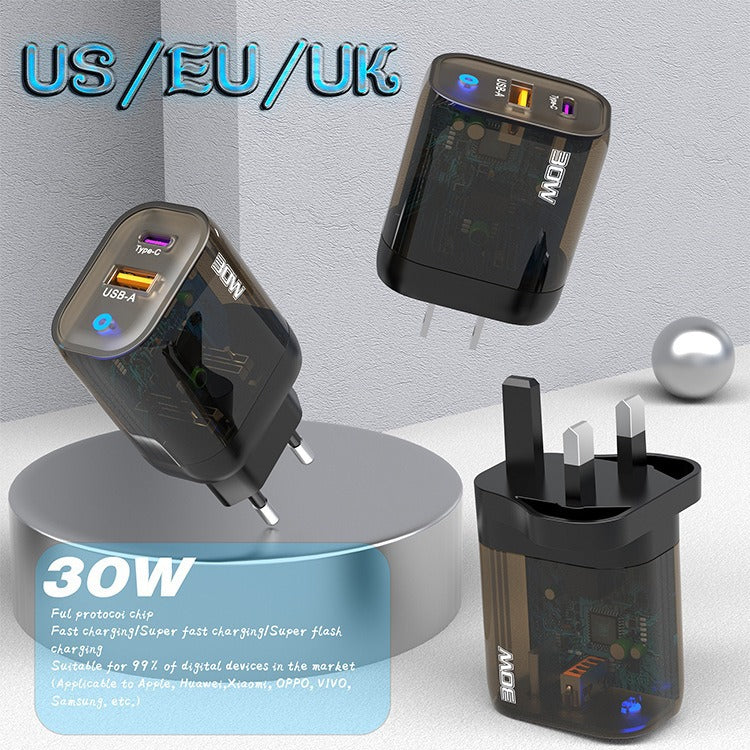 30W Multi-Port Fast Charger (EU/US/UK Plug)