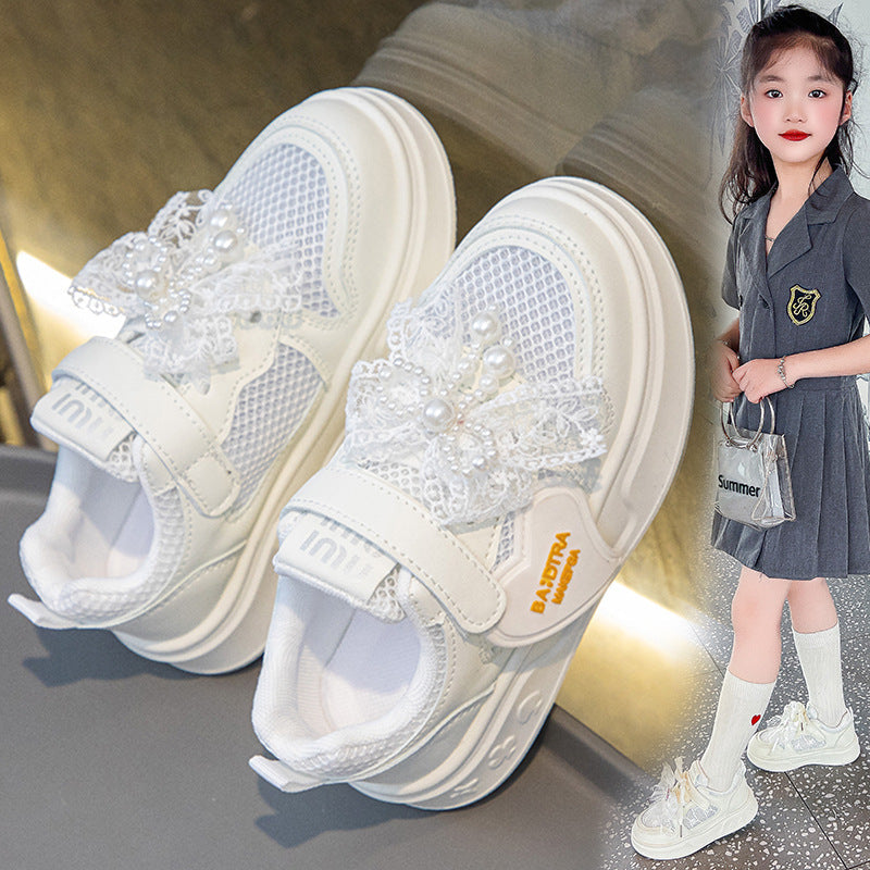 2025 Girls’ White Breathable Mesh School Shoes