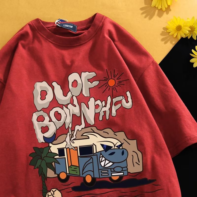 Cartoon Hip-Hop T-Shirt – Loose Retro Style for Boys