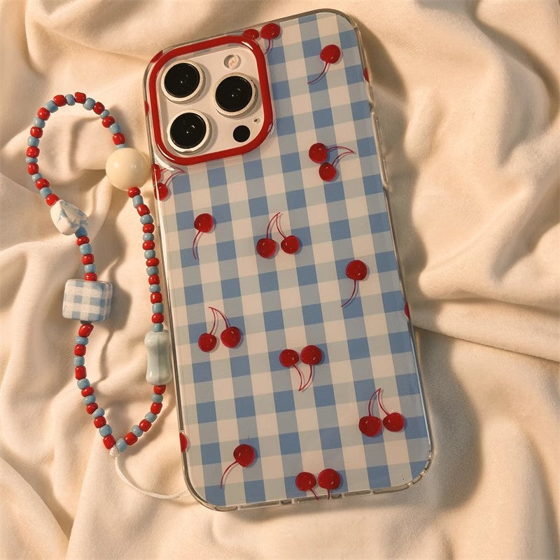 STOCK-Blue Plaid Cherry Case for iPhone Series