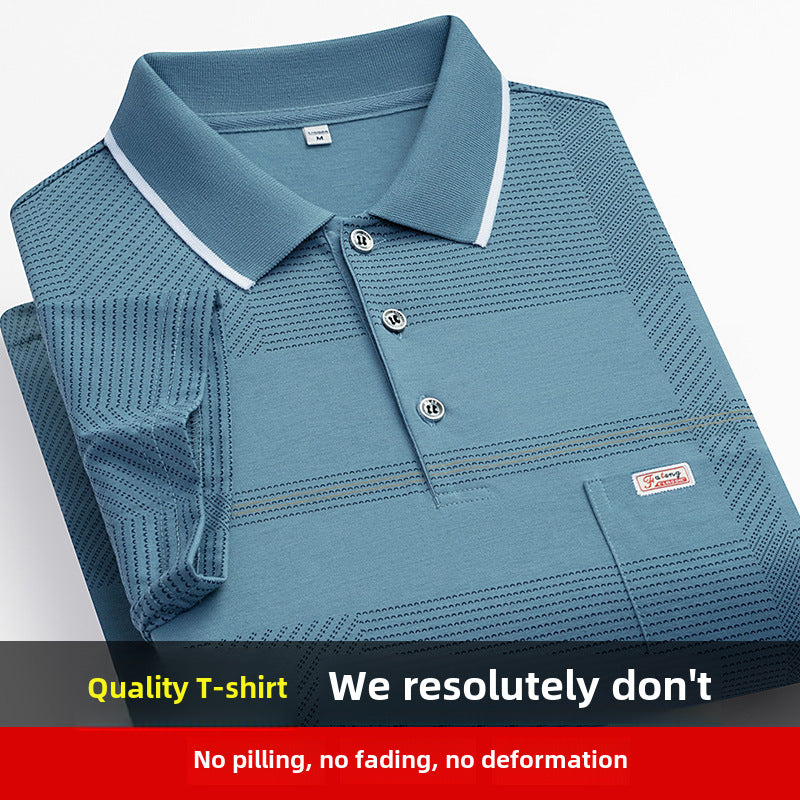 Men’s Pocket Polo T-Shirt – Summer Loose Fit for Elderly