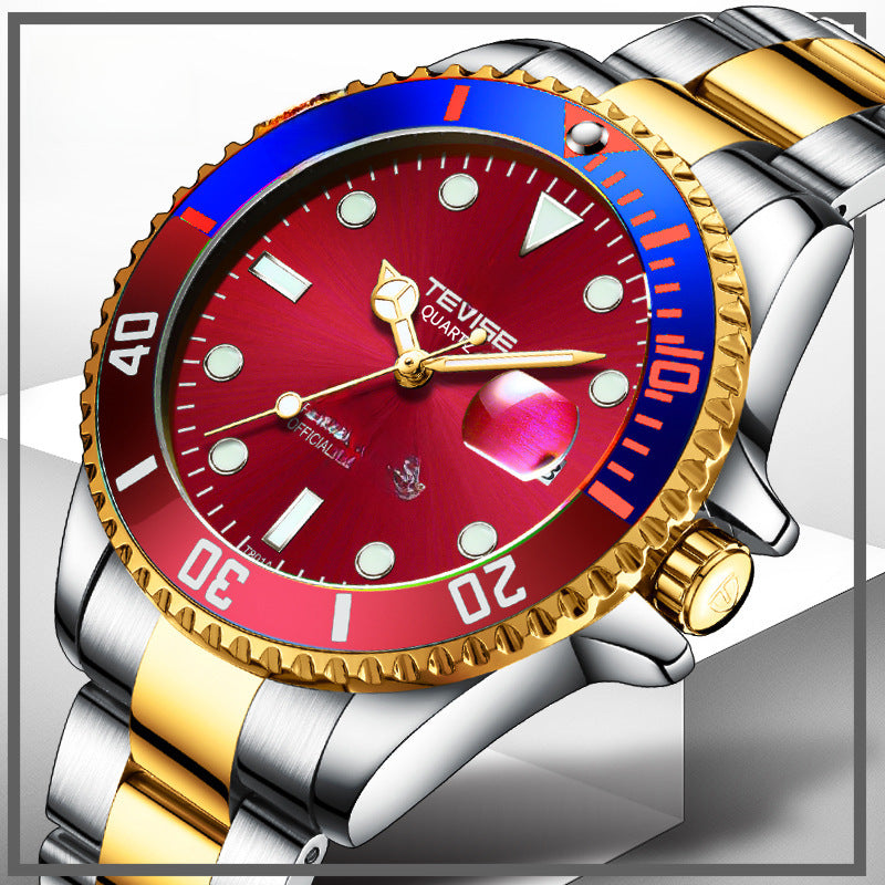 Swiss Tevise Waterproof Quartz Watch for Men
