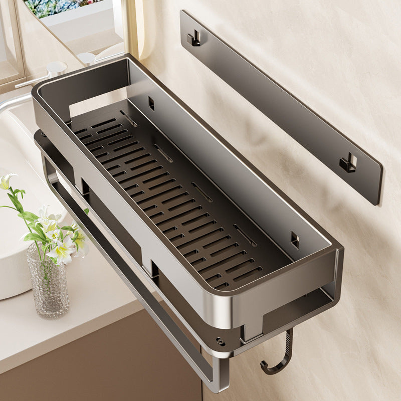 Gun Gray Wall-Mounted Bathroom Storage Rack No-Drill