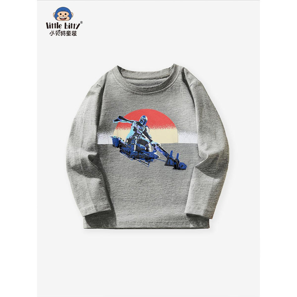 Cross-Border Boys Long-Sleeved T-Shirts Print Round Neck!