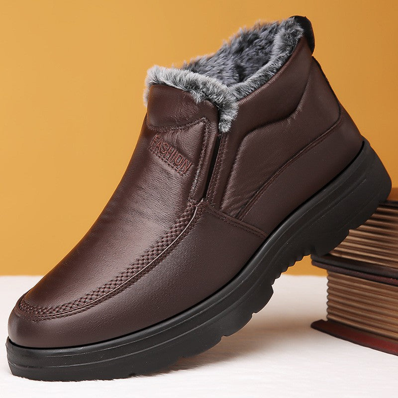 Men’s Winter Fleece-Lined Slip-On Leather Boots
