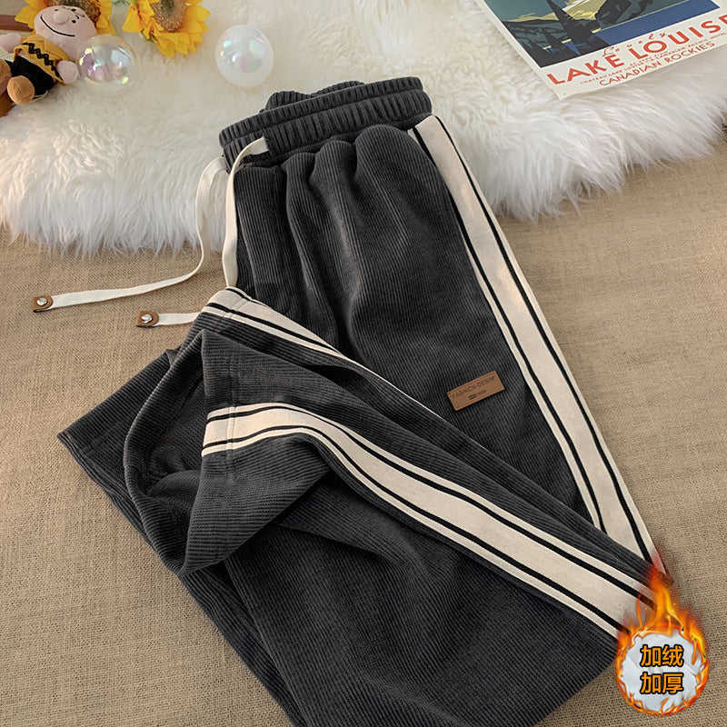 STOCK-Corduroy Loose Straight Pants Teens Fashion