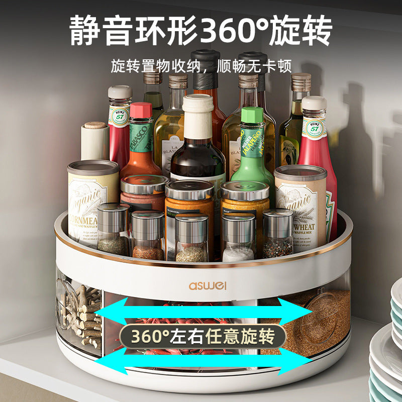 Rotating Multi-Grid Kitchen Seasoning Storage Rack with Bottles