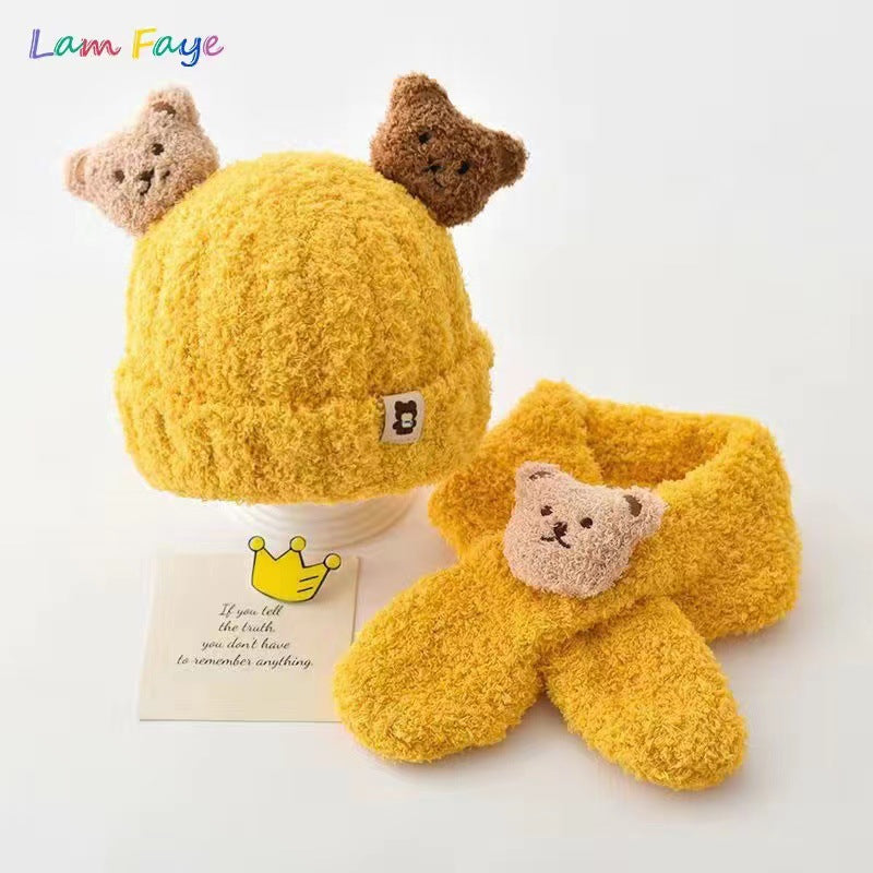 Bear Plush Baby Hat & Scarf – Cute Warm Ear Protection Set