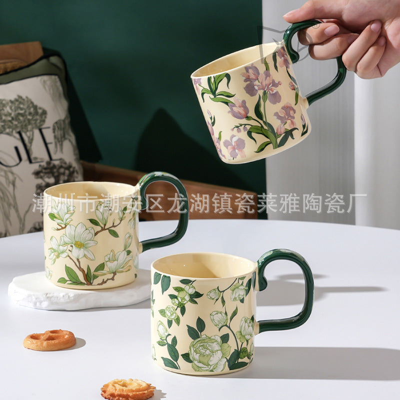 Retro Ceramic Mug with Iris & Camellia