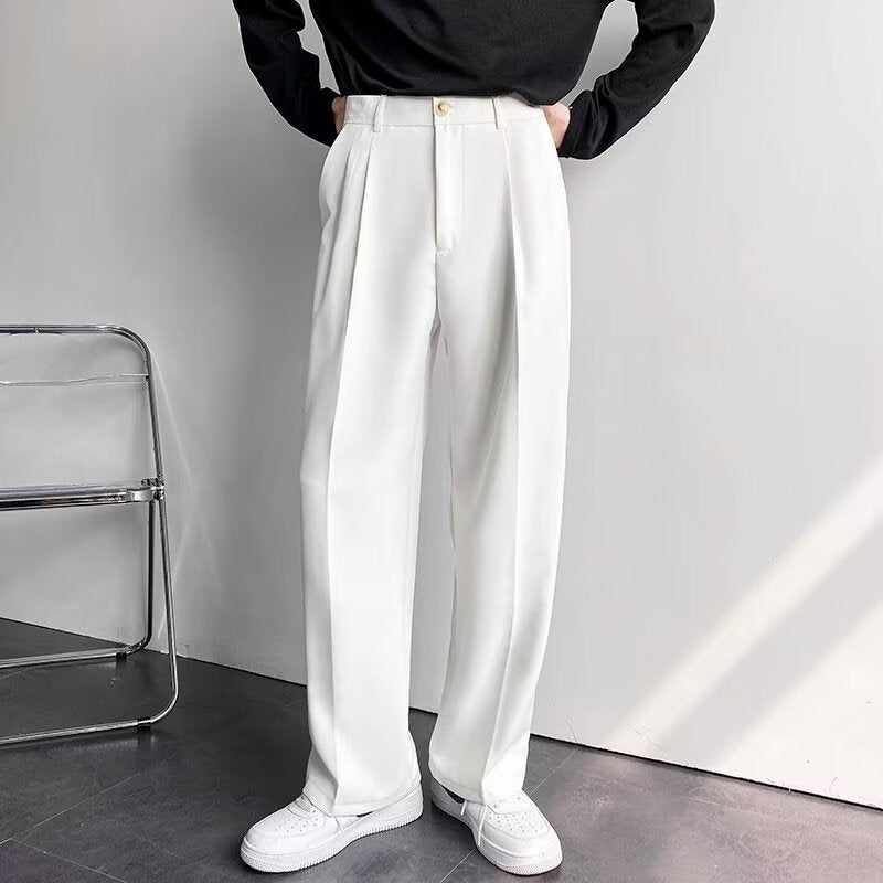 Men’s Japanese Style Loose Straight Wide-Leg Black Suit Pants
