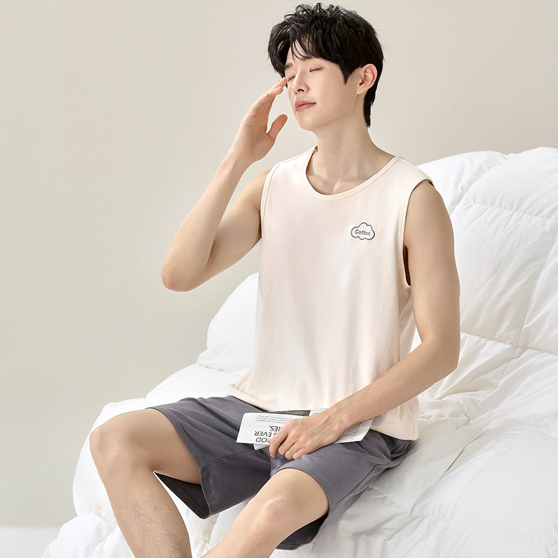 Men's Cotton Summer Pajama Set – Vest & Shorts Suit