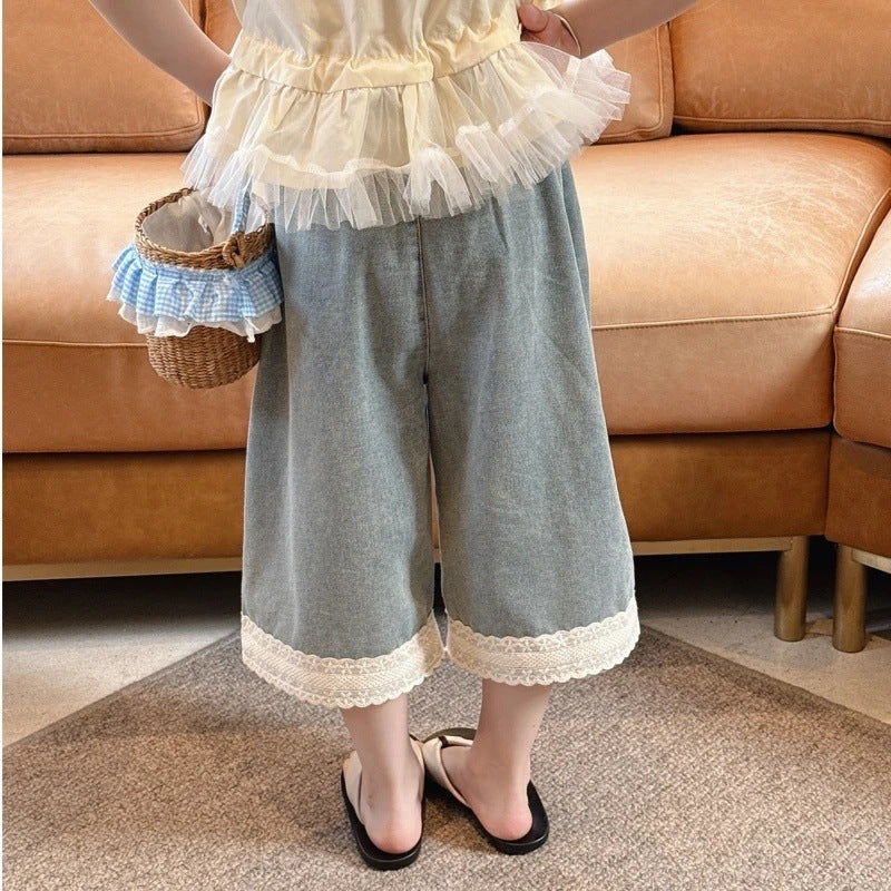 Girls’ Lace Wide-Leg Cropped Pants