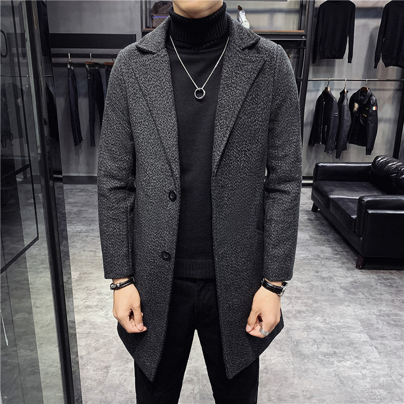 STOCK-Men’s Slim-Fit Wool Trench Coat | Mid-Length Winter Coat