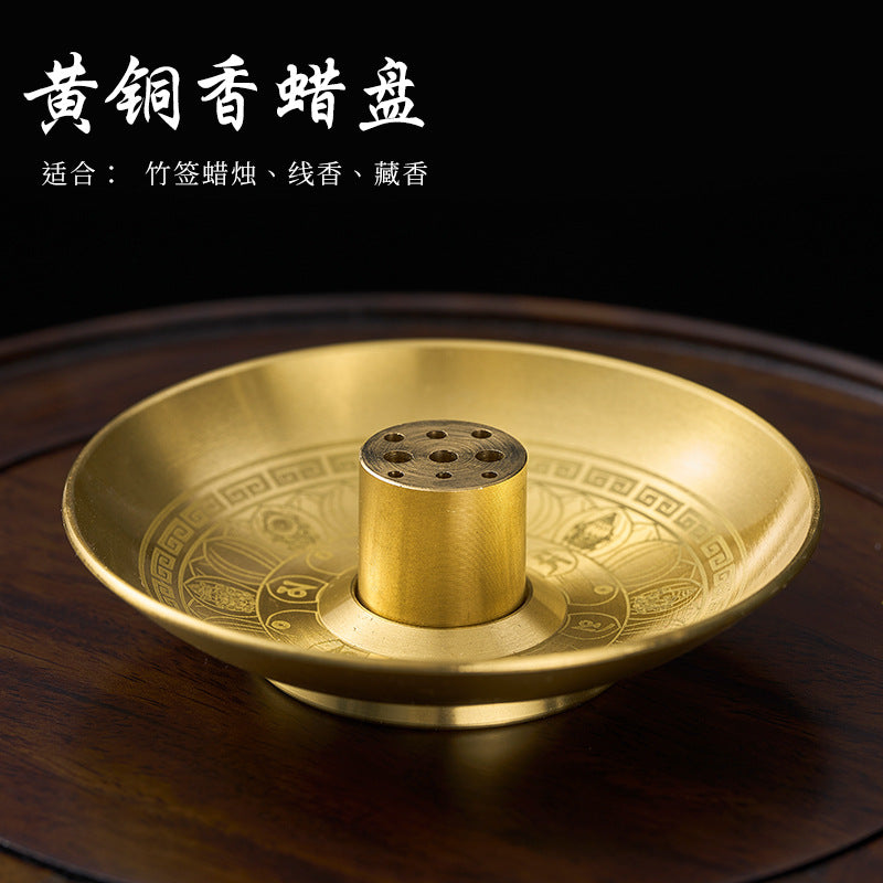 Brass Nine-Hole Incense Holders Disc Base for Home Temple