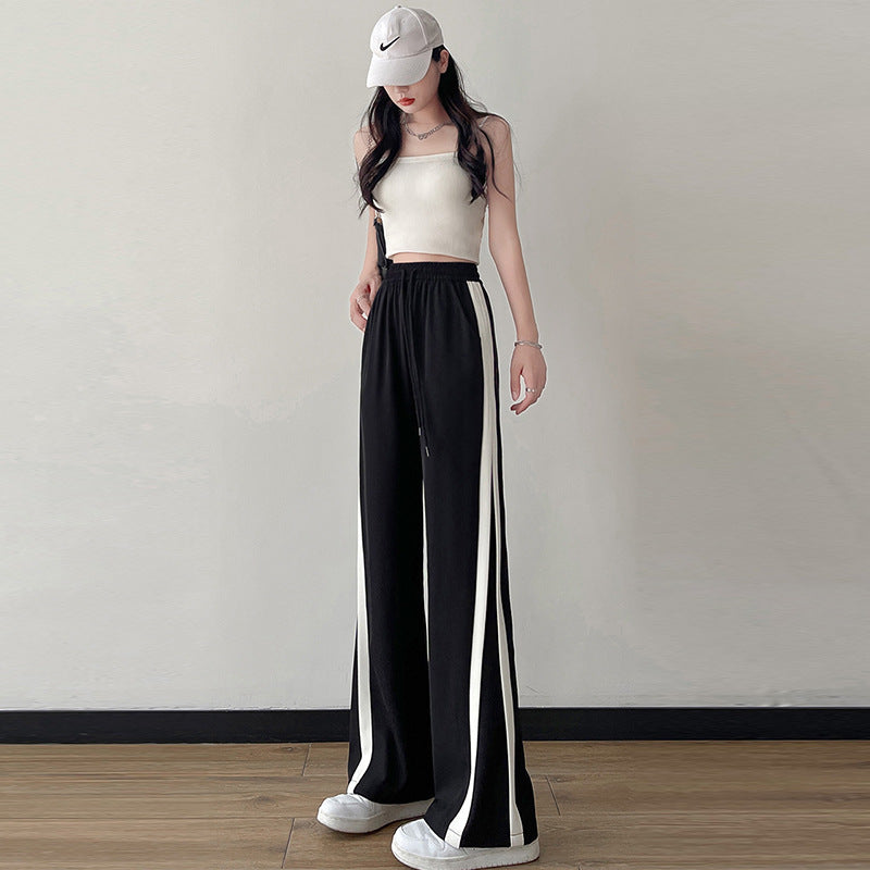 Ice Silk Black Wide-Leg Pants – Summer High-Waist Comfort