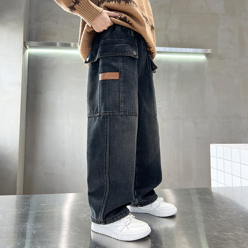 Boys Fleece Lined Jeans Autumn Winter 2025 Long Pants