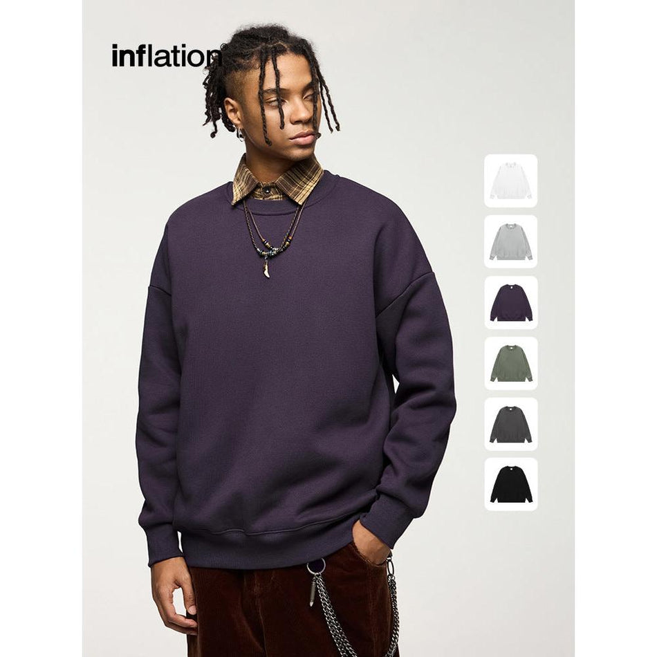 350g Fleece-Lined Rainbow Crewneck Sweatshirt Men Loose
