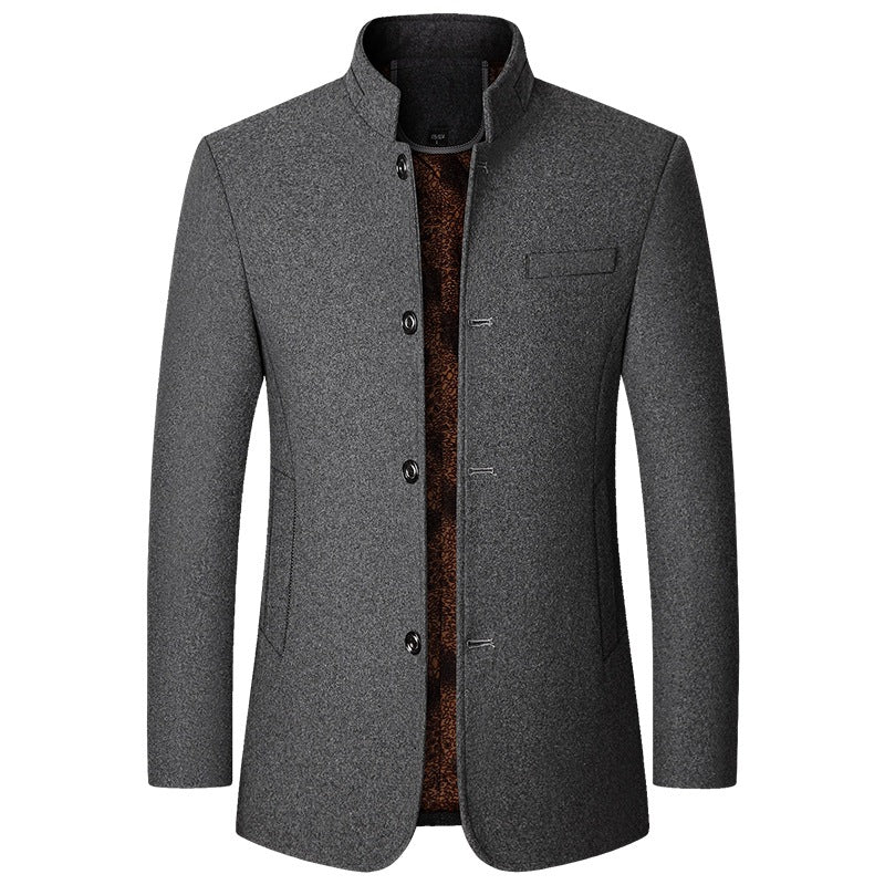 Middle-Aged Men’s Woolen Coat – Thick Winter Fleece-Lined Casual