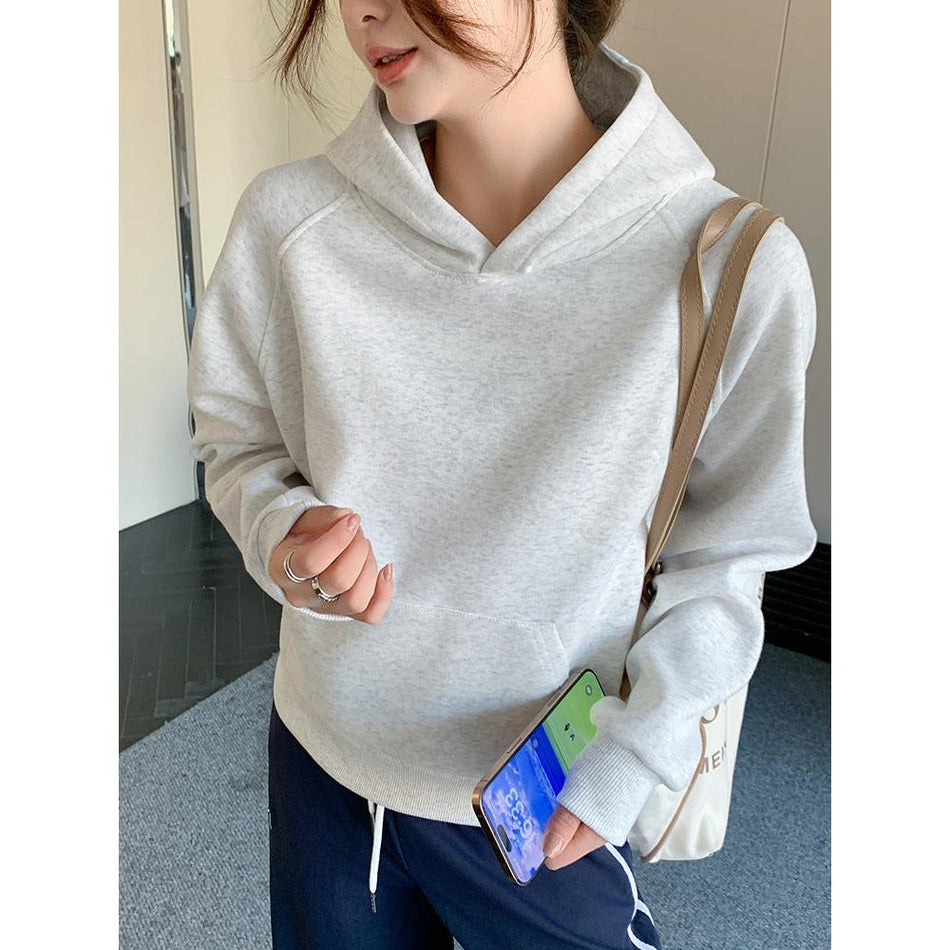 Women Pullover Hooded Sweatshirt Thickened Loose Casual Top