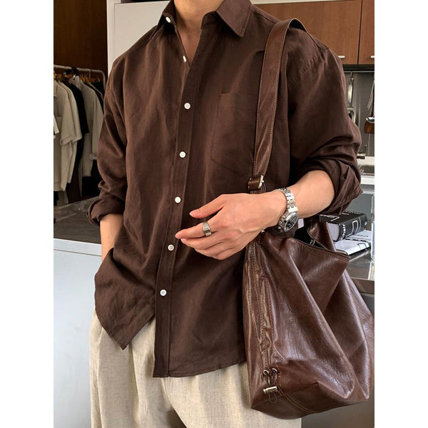 STOCK-Men's Cotton Linen Solid Color Korean Long-Sleeve Jacket